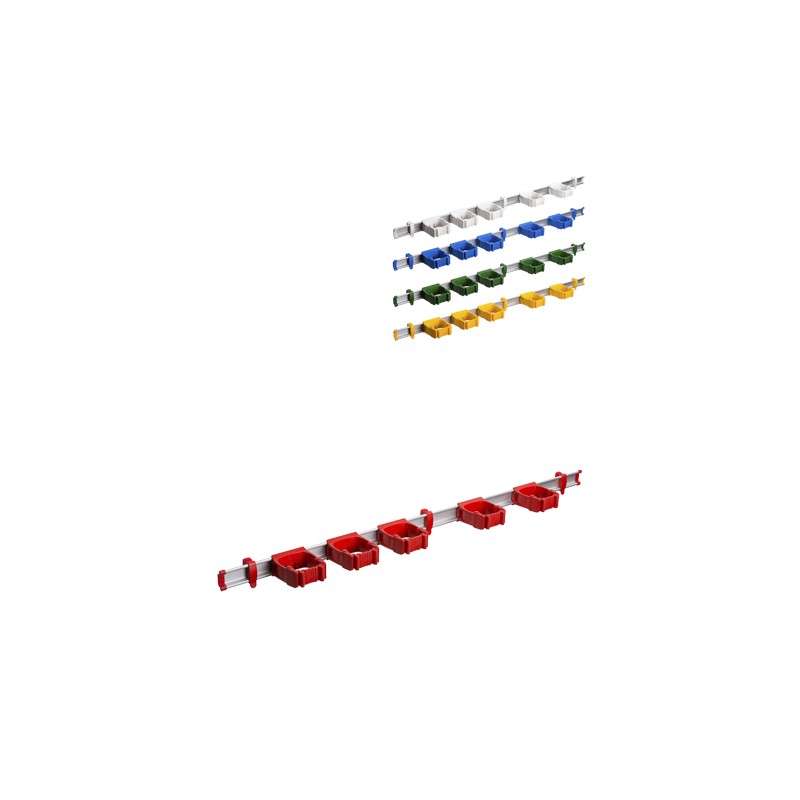 Kit rail 94cm con 5 cuelgapalos ONE (con topes laterales). Rojo